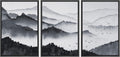 NWT Framed Canvas Print Wall Art Set Pastel Watercolor Misty Mountain Forest Nature Wilderness Illustrations Modern Art Decorative Landscape Rustic for Living Room, Bedroom, Office - 16'x24'x3 Black