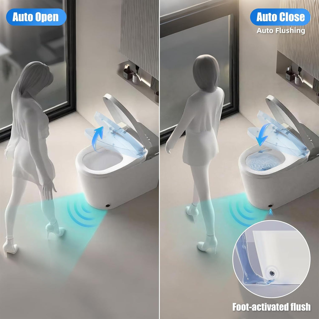 Smart Toilet with Bidet Built In, Auto Open, Heated Seat & Dual Auto Flush, Foot Sensor, Tankless Modern Elongated Electric Toilet with Warm Water Wash, Air Dryer, LED Display & 1000g MaP Flush