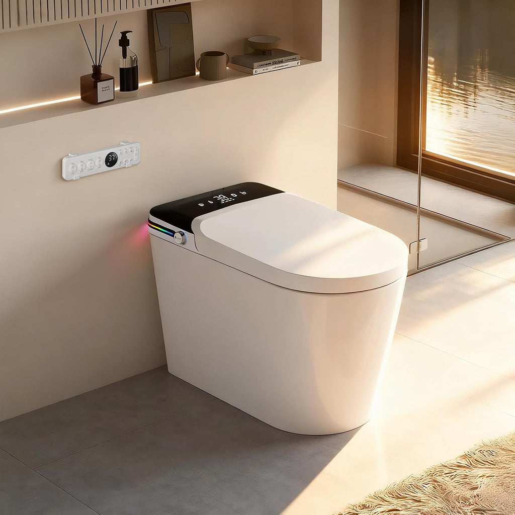 Smart Toilet with Bidet Built In, Auto Open, Heated Seat & Dual Auto Flush, Foot Sensor, Tankless Modern Elongated Electric Toilet with Warm Water Wash, Air Dryer, LED Display & 1000g MaP Flush