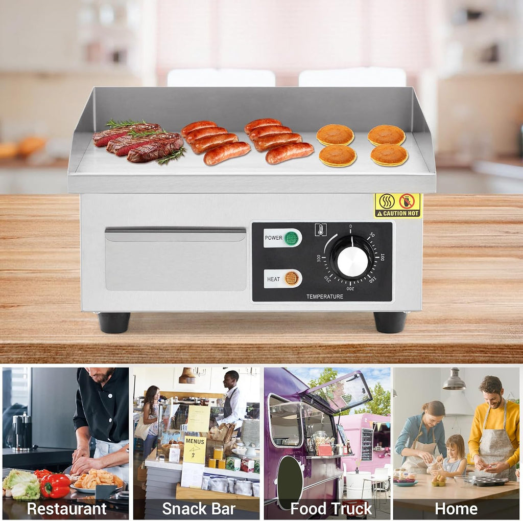 Commercial Electric Griddle, Stainless Steel Flat Top Grill With 2 Shovels, 2 Brushes, Countertop BBQ Grill Teppanyaki Griddle for Home Restaurant