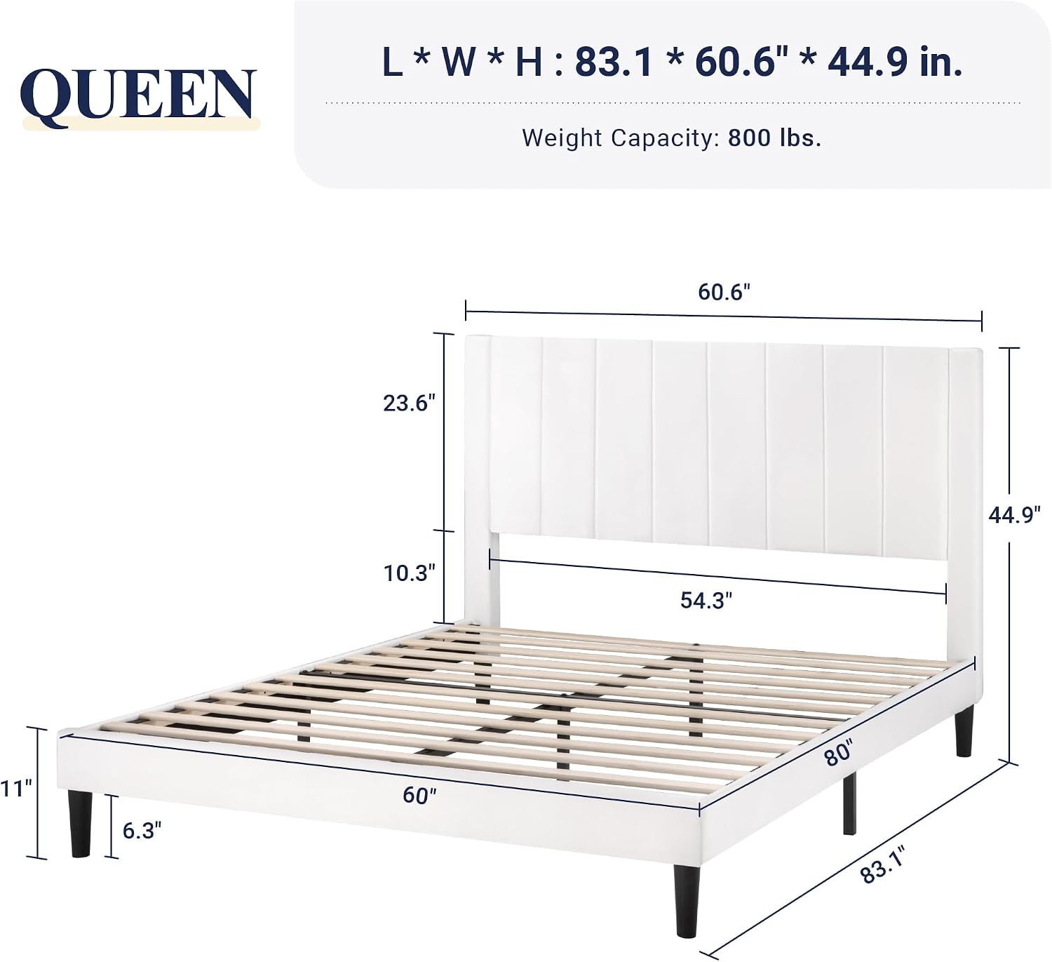 Allewie Queen Bed Frame/Velvet Upholstered Bed Frame with Vertical Channel Tufted Headboard/Strong Wooden Slats/Platform Bed Frame/Mattress Foundation/Box Spring Optional/Easy Assembly/White