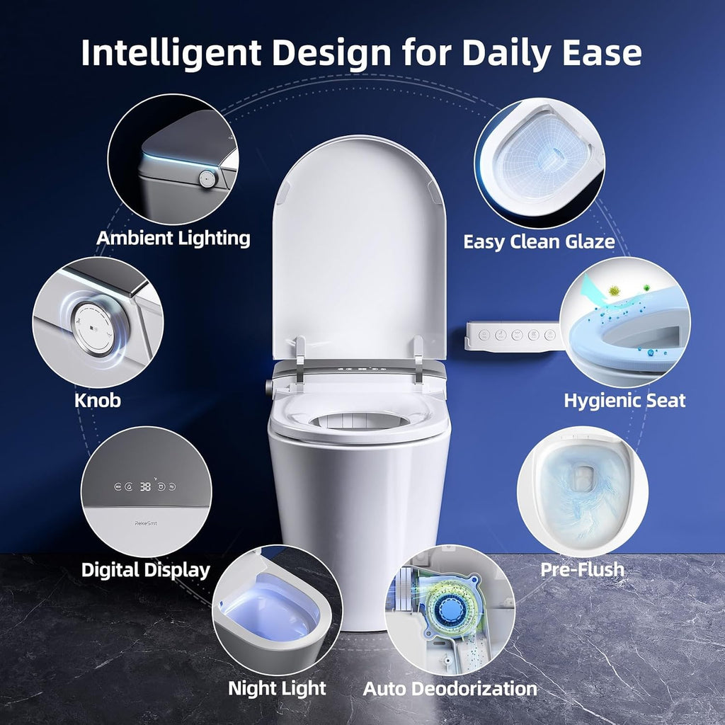 Smart Toilet with Bidet, ADA Comfort Height, UV-C Light, Foam Shield, Auto Open Close & Men's Urinal Auto Flush, Elongated Heated Seat, One Piece Bidet Toilet with Tank, RKS-X700 MAX