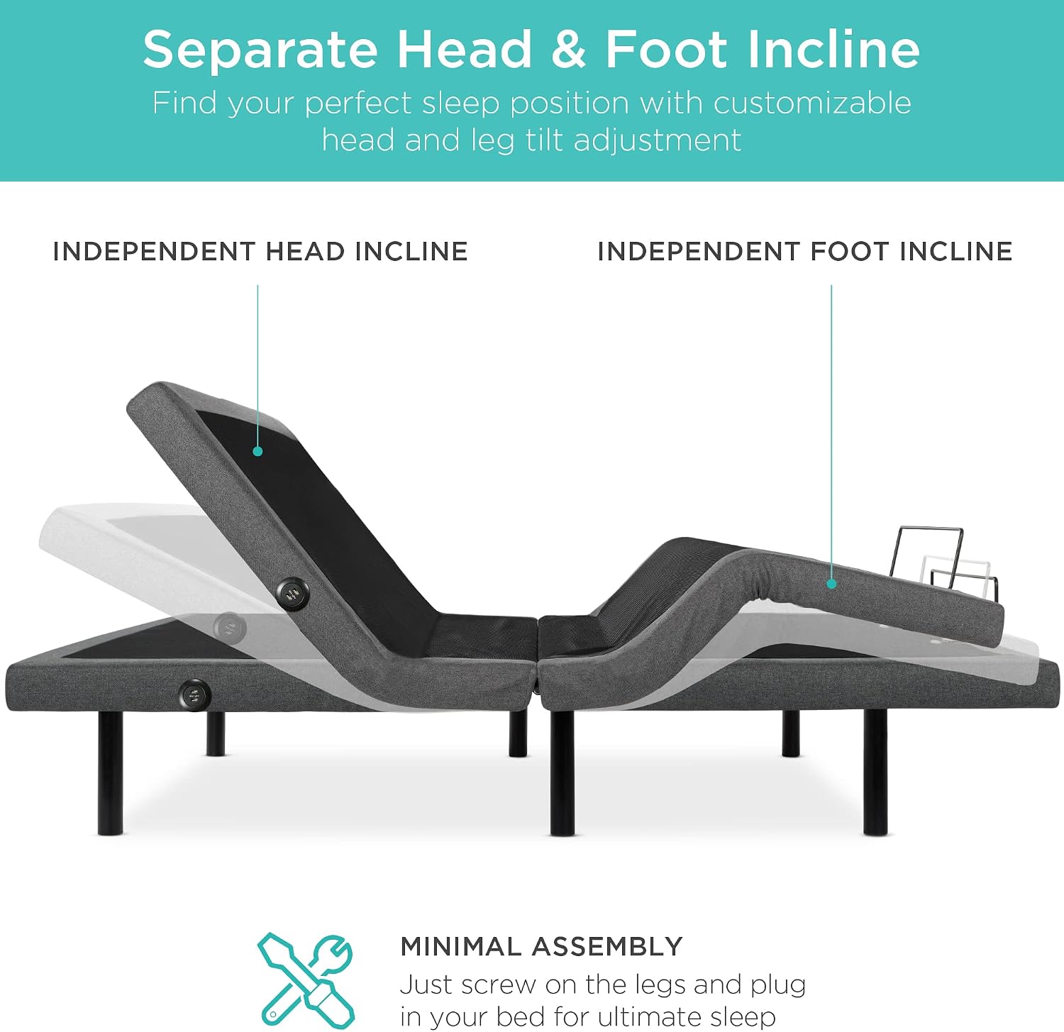 Best Choice Products Ergonomic Split King Size Adjustable Bed Frame, Electric Base w/Wireless Remote Control, Nightlight, Massager, 2 USB Ports