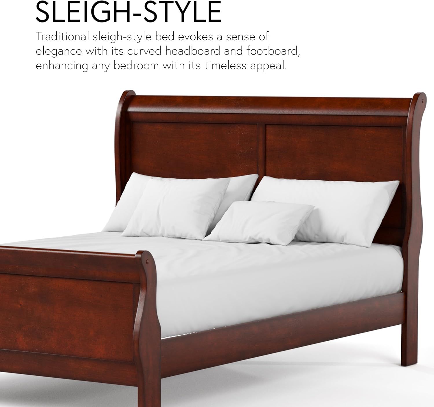 Furniture of America Arabella Traditional Solid Wood 3 Piece Bedroom Set, Full Bed Frame and Nightstands Set of 2, Chic Sleigh Design Bedframe with Headboard and Footboard, Box Spring Needed, Cherry