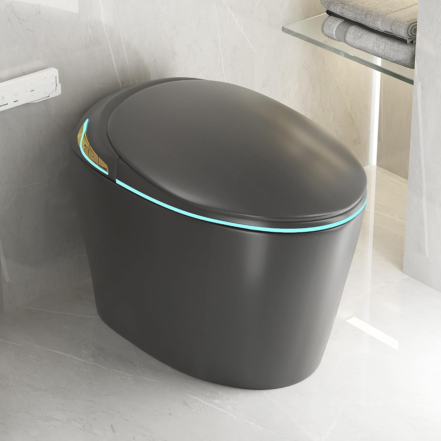 Smart Toilet, Electric Tankless Toilet with Bidet Built in & Dryer, Auto Open/Close, Instant Warm Water, Elongated Heated Seat, Auto Flush (Matte Grey, Oval Egg Shaped)