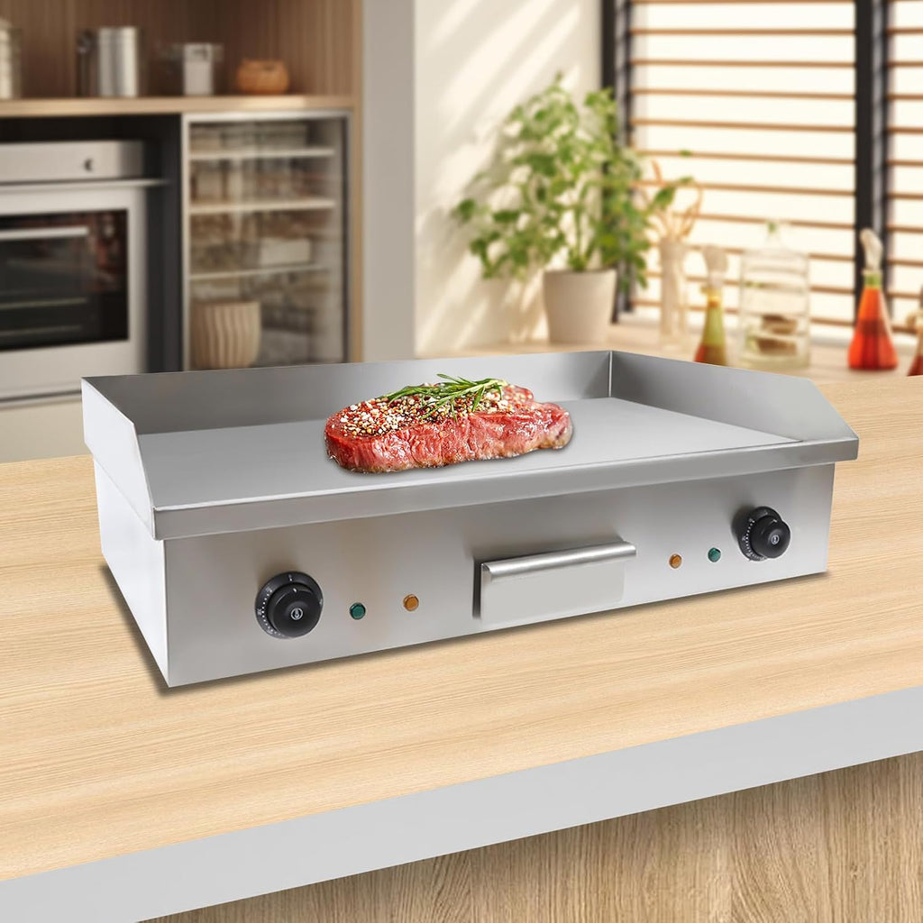 110V Commercial Electric Griddle, 3KW Electric Countertop Flat Top Griddle Commercial Grill with Thermostatic Double Control for Pancakes, Crispy Bacon