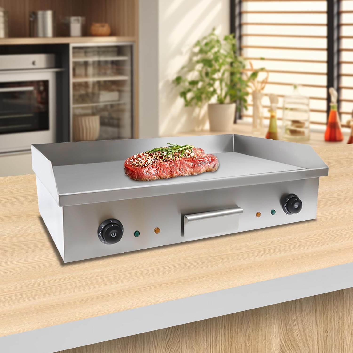Commercial Electric Griddle 29 Inch 3000W Flat Top Grill Countertop Hot Plate Stainless Steel Griddle with Drawer, for Pancakes, Bacon, Grilled Cheese, Fajitas, Full Breakfast, Stir-Fry