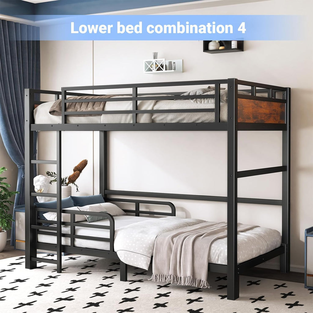 Twin XL Over Twin XL Bunk Bed, Convertible Metal Bunk Beds Can Separate into Loft Bed and Platform Bed, Heavy Duty Noise-Free Bed Frame with Safety Rails for Adults Teens Kids, Black
