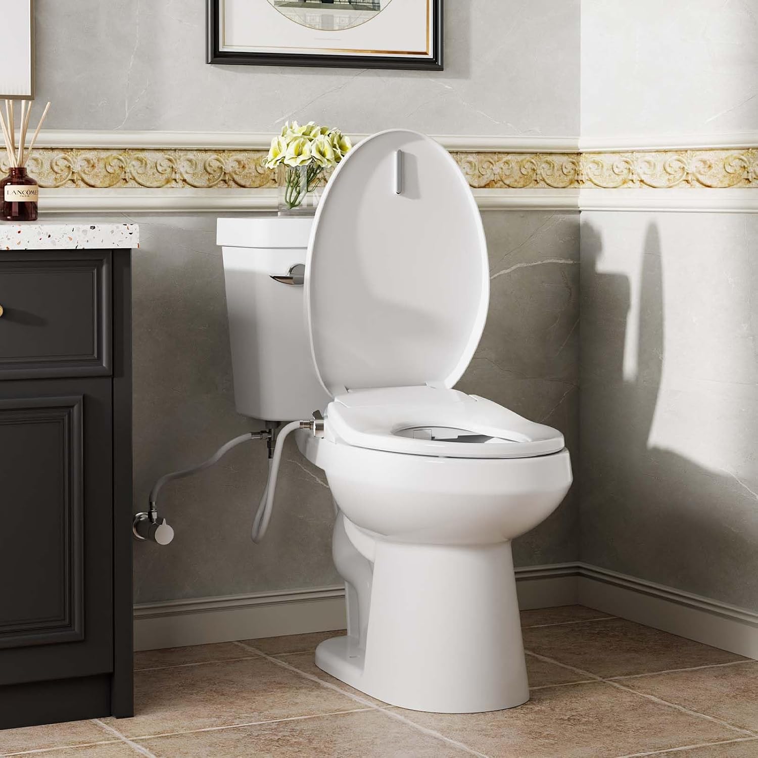 Non-Electric Elongated Bidet Toilet Seat, Features Self-Cleaning Dual Nozzles for Hygienic Washing, White Toilet Attachment with Quiet-Close Lid, Easy Water Spray Bidet Sprayer, Simple Installation