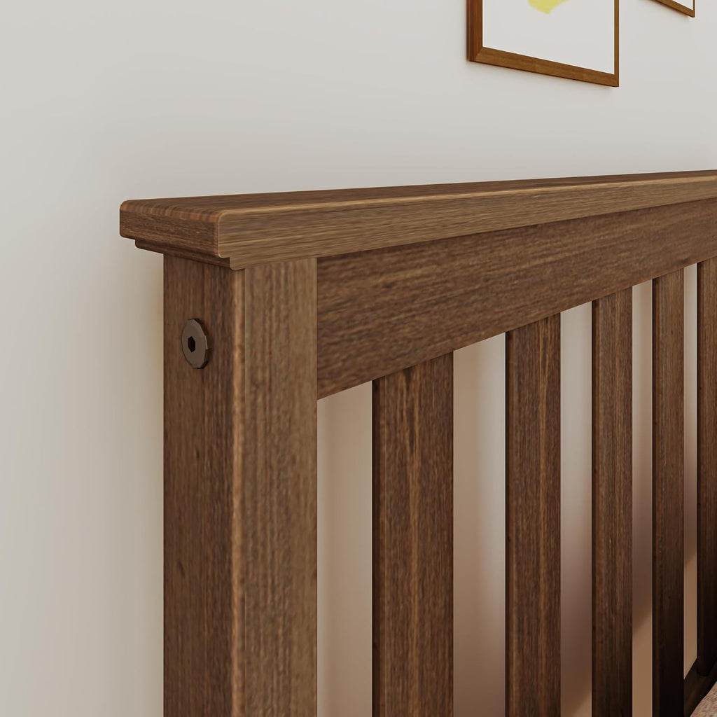 Max & Lily Classic Twin Bed, Slatted Headboard, with Trundle, Walnut