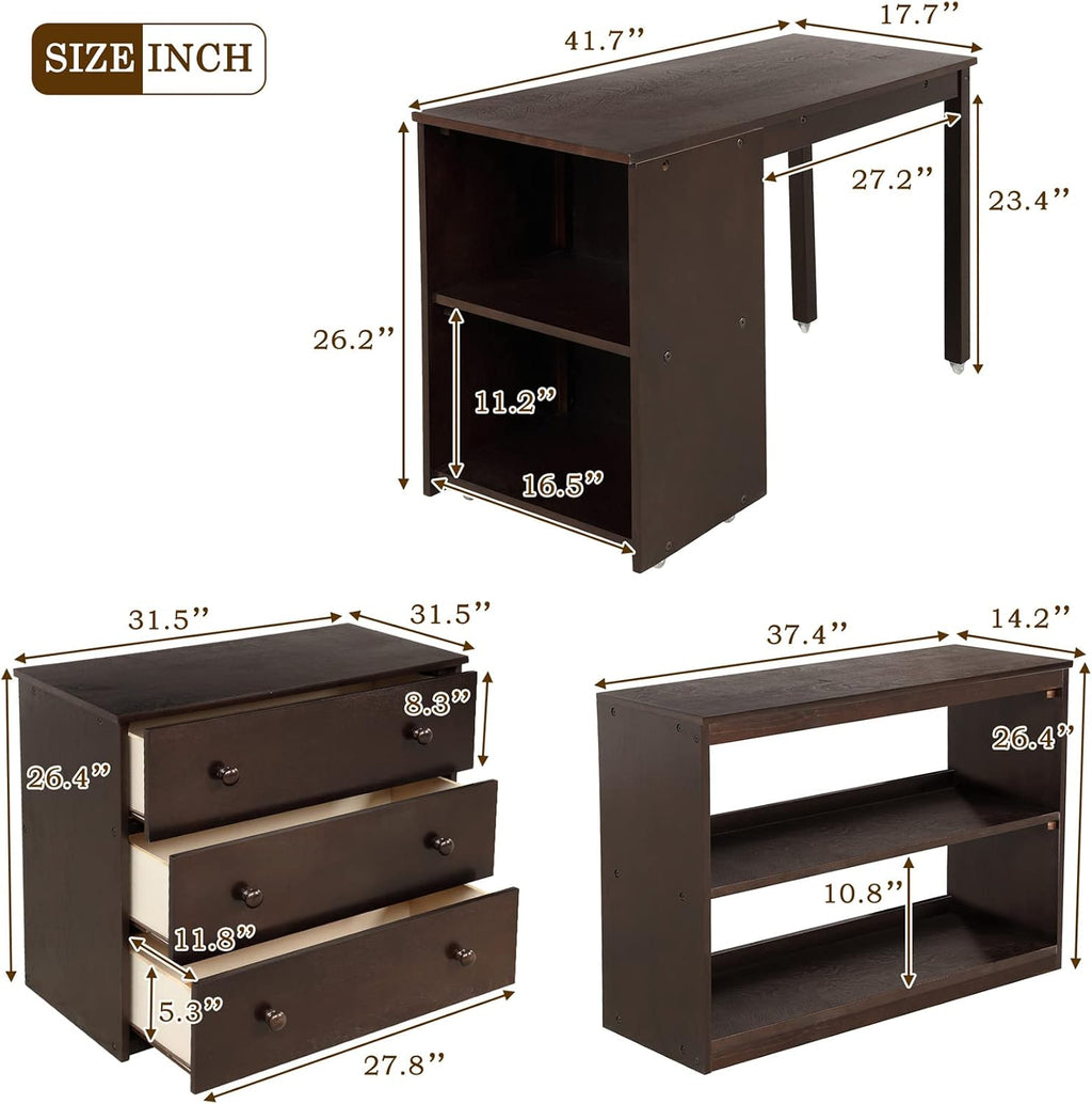 Bellemave Low Loft Bed Wood Loft Bed Frame with Storage Cabinet and Rolling Portable Desk for Kids and Teen, Boys, Girls, Twin,Espresso