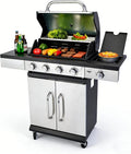 Propane Barbecue Grill with Side Burner and 4 Main Burners,Stainless Steel Barbecue Grill with Wheels and Storage,Griddle Grill Combo for Outdoor Cooking and Patio Barbecues