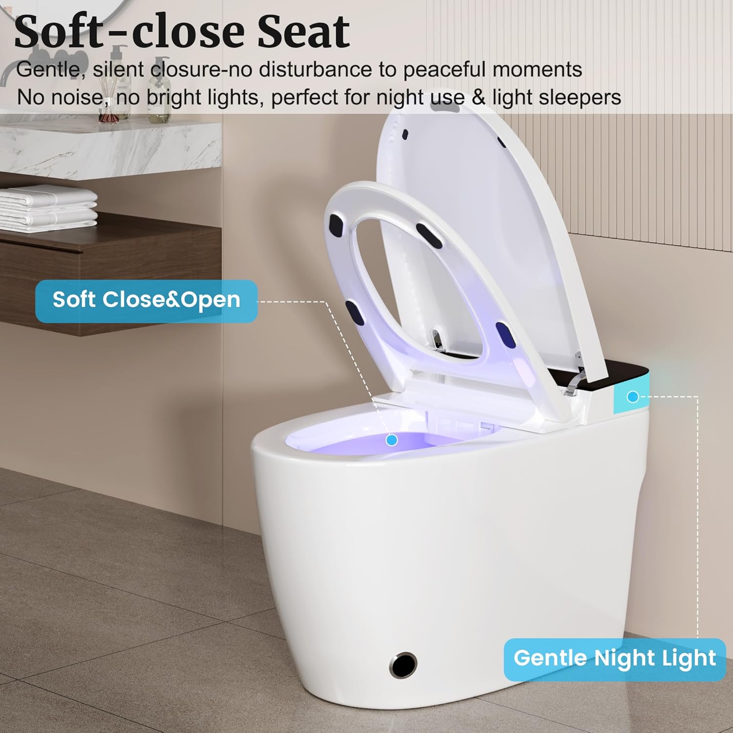 Smart Toilet with Elongated Heated Seat, Foot Sensor, Dual Auto Flush, One Piece Toilet for Bathroom, Electric Tankless Toilets with Night Light, LED Display & 1000g MaP Flush, 0.8/1.2 GPF