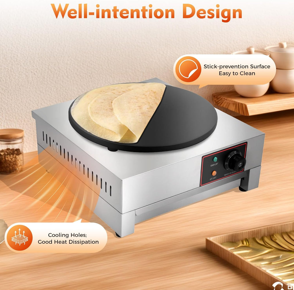 Crepe Maker, 110V Non-Stick Electric Crepe Pan, Commercial Crepe Maker Griddle Machine, Pancake Maker Machine, Stainless Steel Breakfast Maker for Kitchen Snack