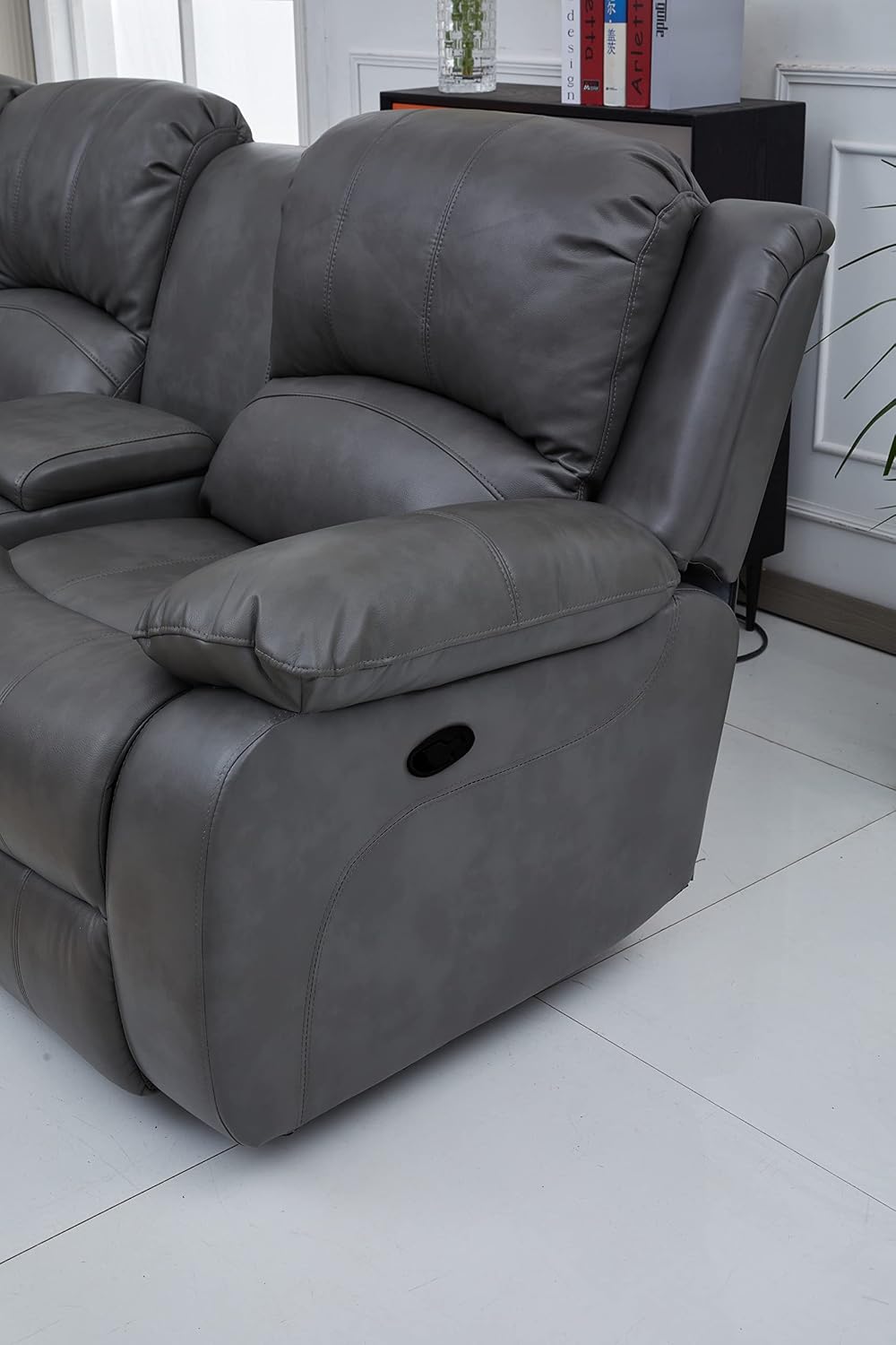 Betsy Furniture Faux Leather 3 Reclining Seats Sectional Couch Set wth Console, Living Room Furniture Set, 8018 Multiple Colors (Gray, Left Console)