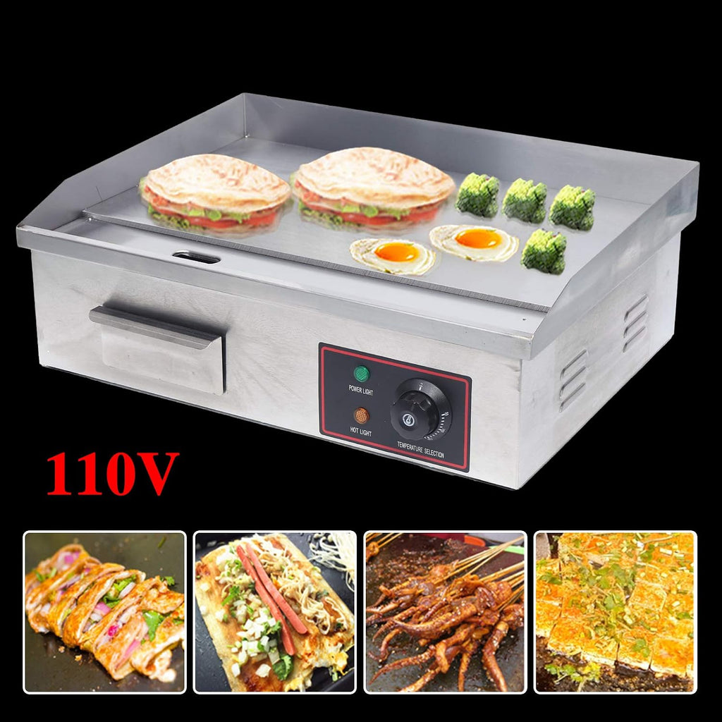 1600W Commercial Electric Griddle Flat Top Grill BBQ Restaurant Kitchen Teppanyaki Griddle, Commercial Table Top Griddle Electric Countertop Griddle Grill Hot Plate 122-572℉ Temperature Control