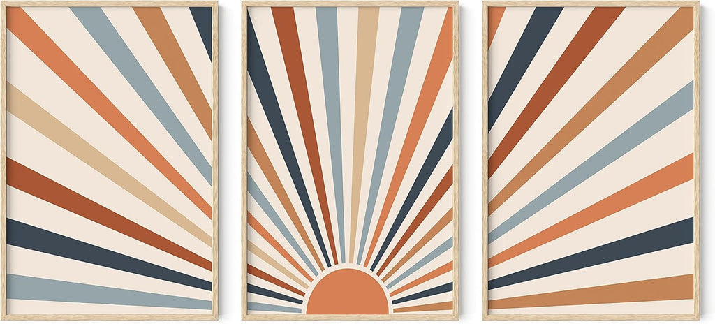 HAUS AND HUES Frame Boho Wall Art - Sun Wall Decor, Boho Wall Decor for Bedroom, Mid Century Modern Poster, Minimalist Art Prints, Geometric Wall Art (Beige Frame, 24x36)