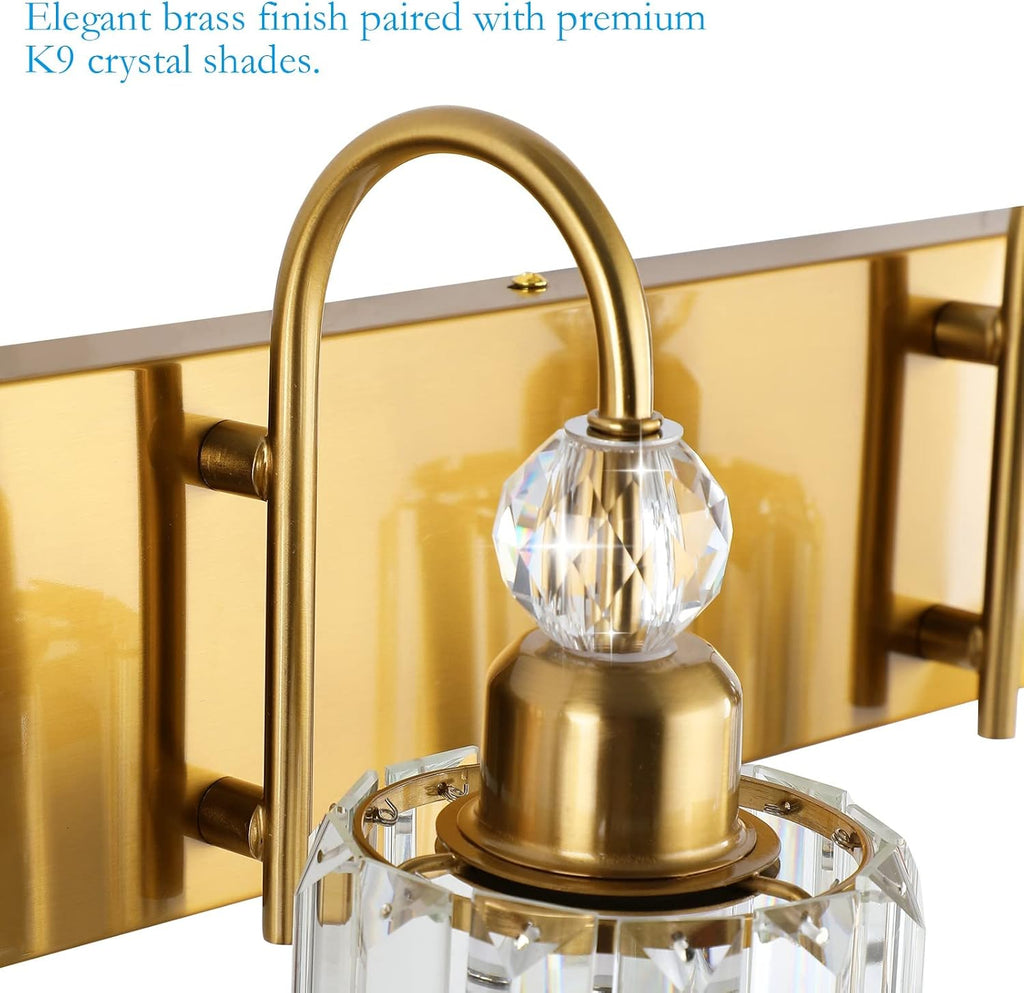 Ralbay Gold Crystal Vanity Lights for Bathroom 6-Lights Brass Gold Crystal Bathroom Vanity Lights Over Long Mirror Modern Crystal Bathroom Wall Lighting Fixtures