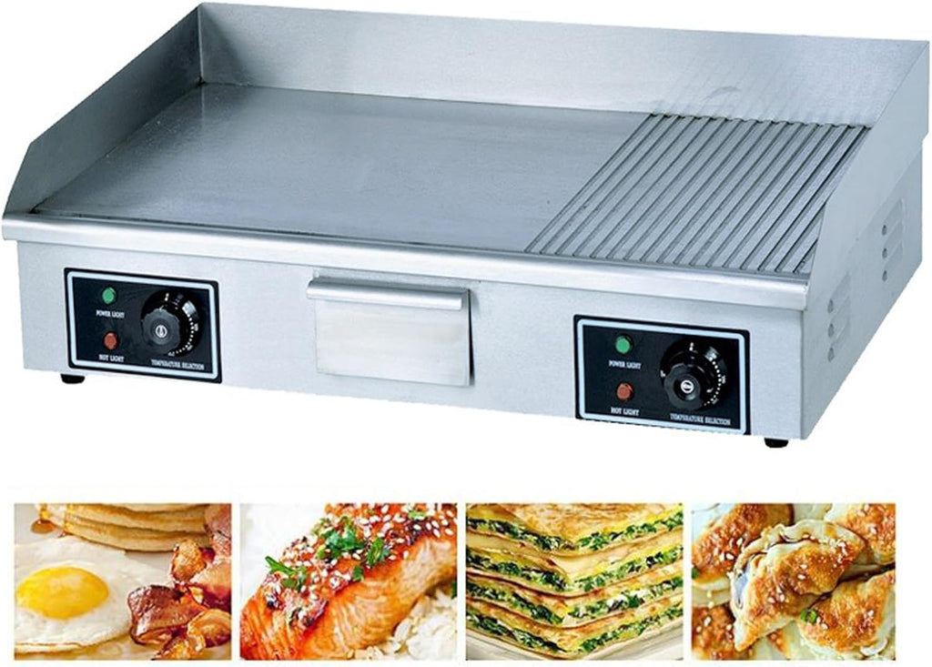 Electric Countertop Griddle 28' Commercial Flat Top Grill Countertop Griddle Thermostatic Control Hot Plate Non-Stick Stainless Steel Teppanyaki Grill for Restaurant,