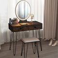 CHARMAID Makeup Vanity Table with Lighted Mirror, 3 Lighting Sets, Adjustable Brightness, 2 Large Drawers, Acrylic Storage Boxes, Girls Bedroom Dressing Table Vanity Set with Stool (Rustic Brown)