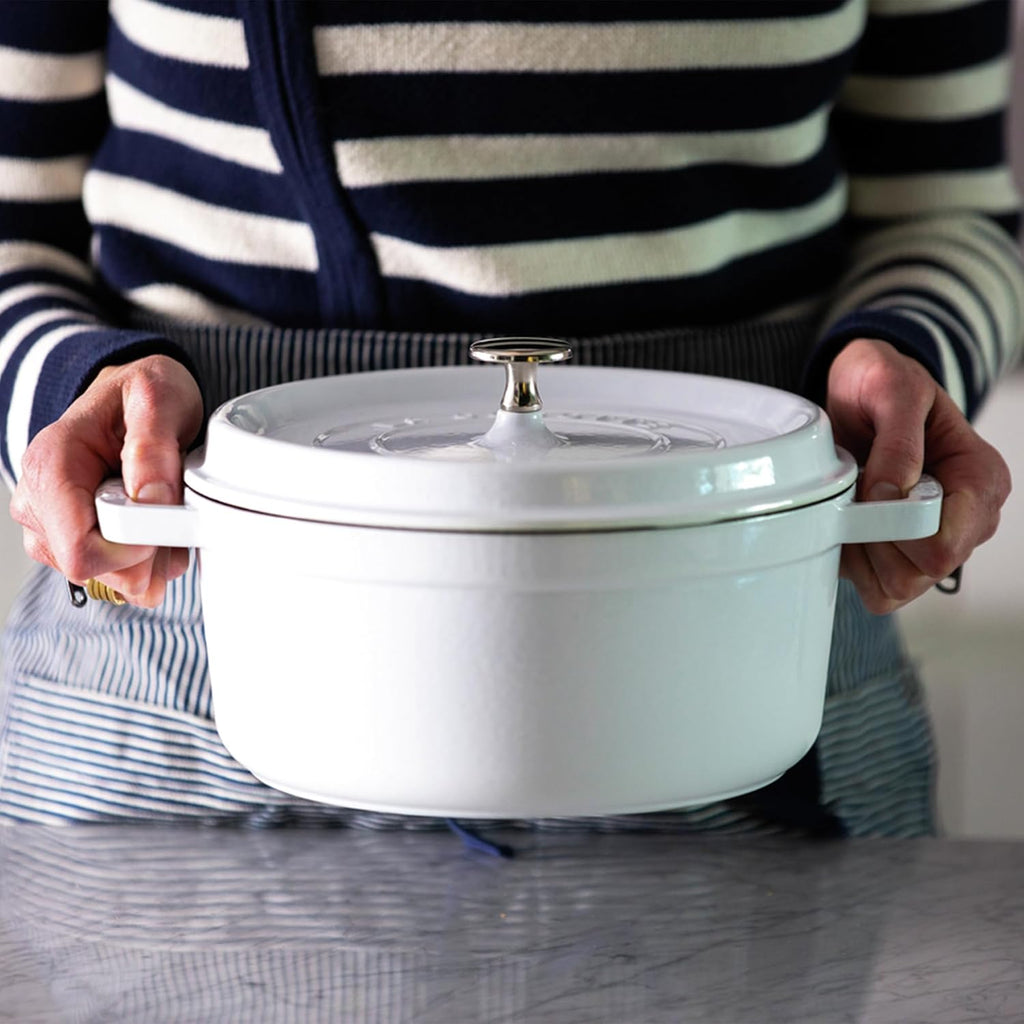 Staub Cast Iron Round Cocotte, Dutch Oven, 4-quart, serves 3-4, Made in France, White