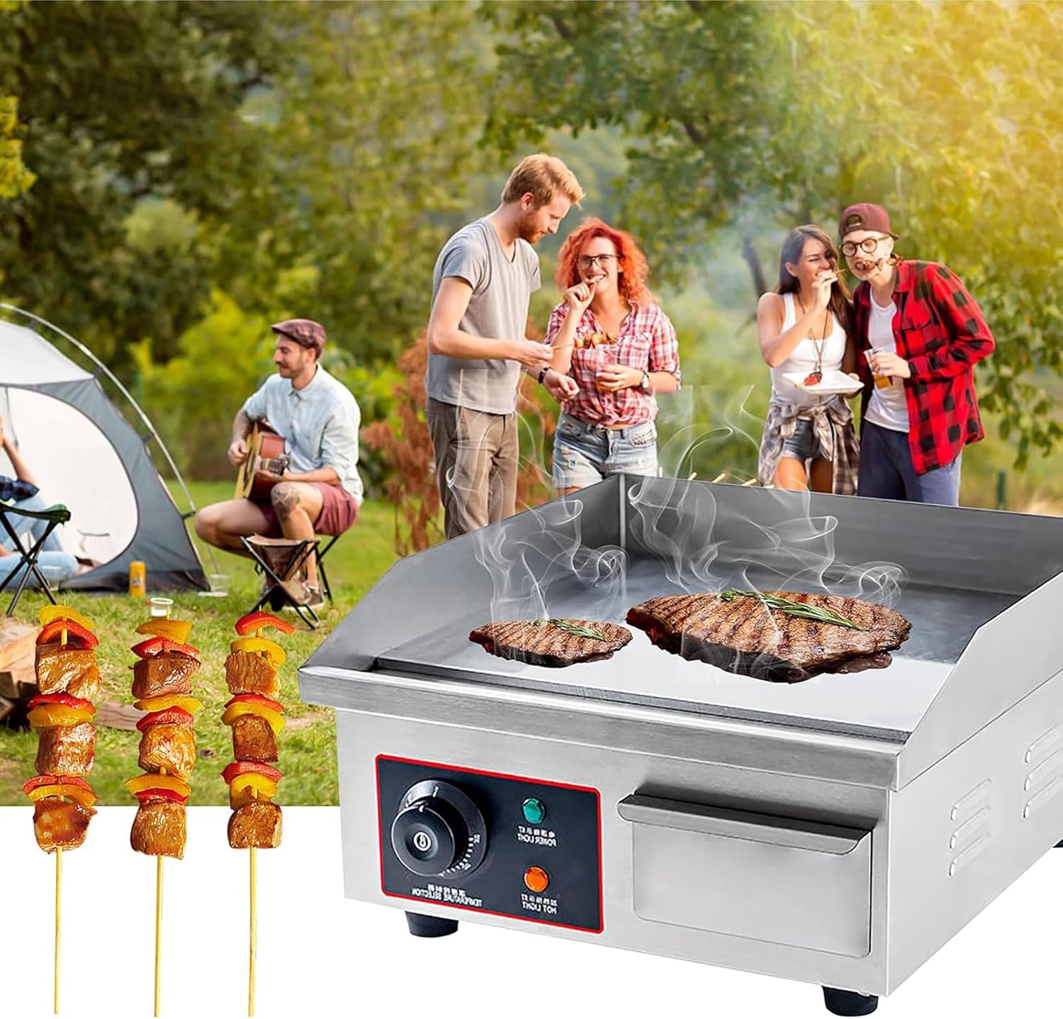 1500W Commercial Electric Countertop Griddle, Countertop Stainless Steel Grills Hotplate Flat Top Kitchen Grill, Adjustable Temperature Control, Electric Griddle for Restaurant & Home