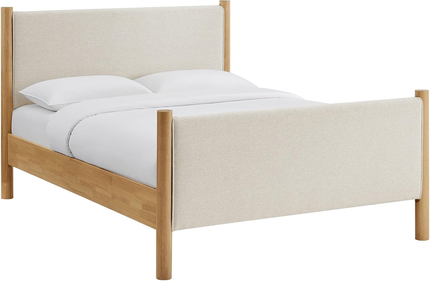 Modway Maven Queen Size Bed Frame in Ivory Oak with Upholstered Fabric Headboard and Footboard – Wood Queen Platform Bed Frame – No Box Spring Needed
