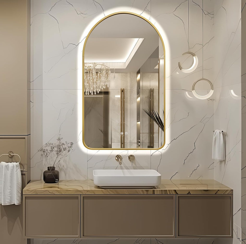 Arched LED Bathroom Mirror, 40'x24' Arch Backlit Mirror with Light Vanity Mirror for Wall Gold Frame, Anti-Fog, 3 Colors, Dimmable, Adjustable Brightness, Memory Function, IP65 Waterproof, Vertical