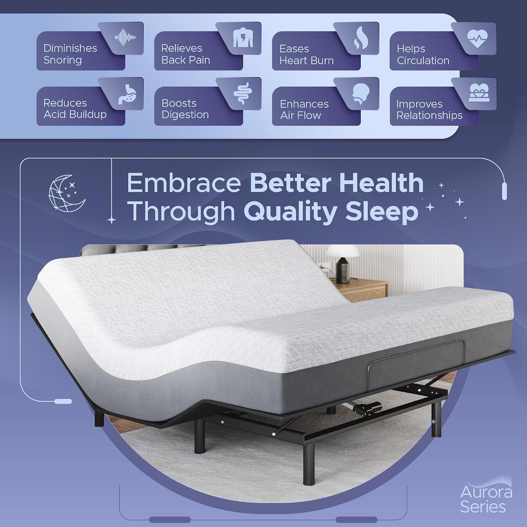 Celestial Sleep Aurora Adjustable Bed Base (Frame) + 10 inch Gel Memory Foam Mattress (Medium), Easy Assembly, Head and Foot Lift, Zero Gravity, Memory Positions, CertiPUR-US Bed - King