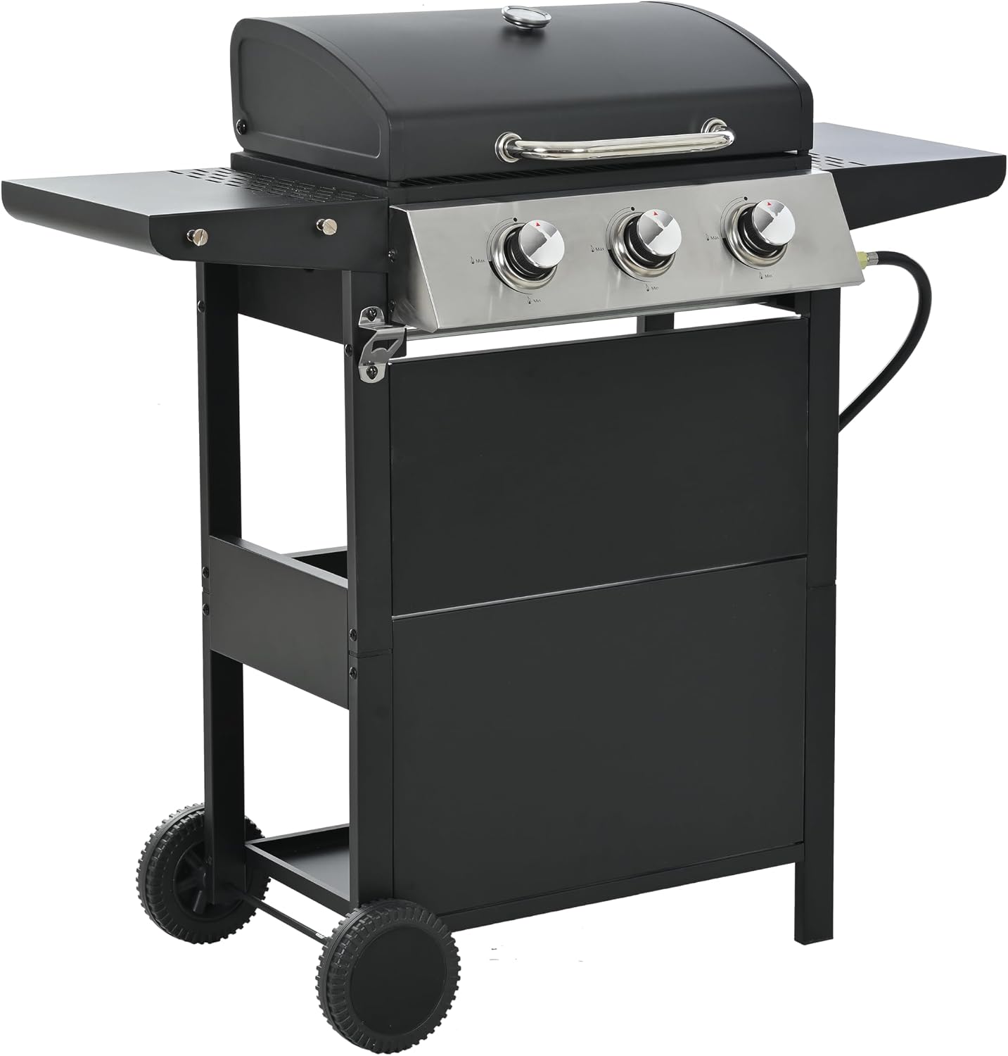 Evedy BBQ Propane Grill 3 Burner Barbecue Grill Stainless Steel Gas Grill,Gas Hood & Side Shelves Heavy Duty Flat Top Griddle Grill Station for Kitchen, Camping, Outdoor, Tailgating, Countertop