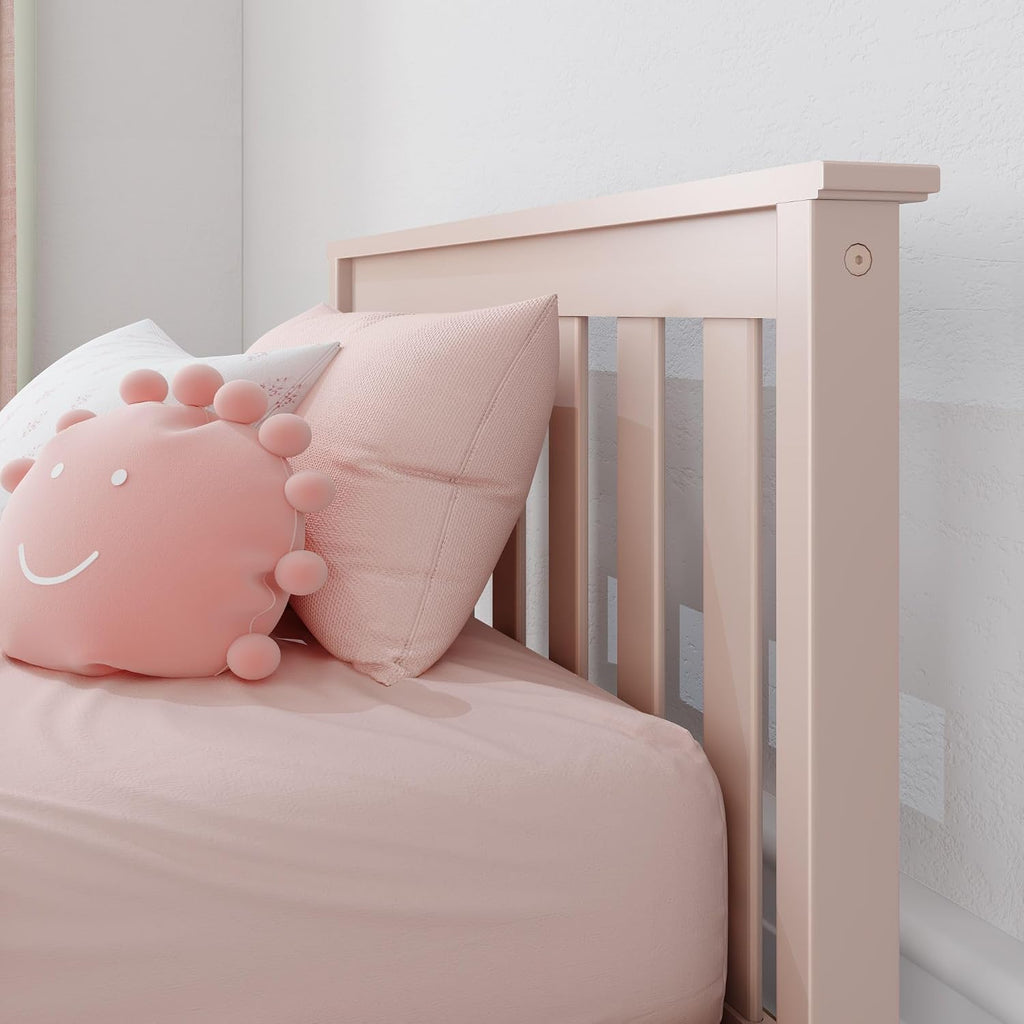 Max & Lily Classic Twin Floor Bed, 79.75 Inches, Solid Wood Low Bed Frame for Kids, Modern Floor Bed for Bedroom, Blossom