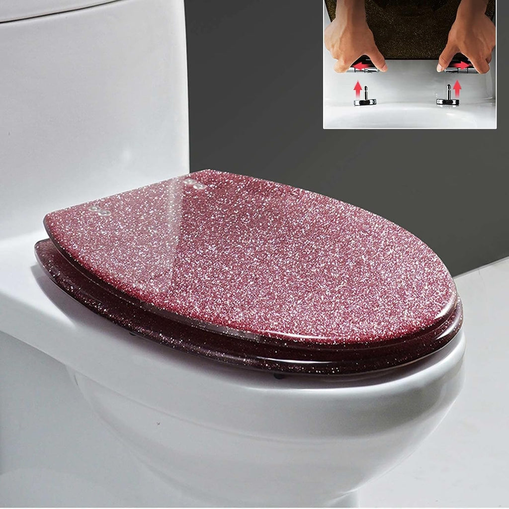 Sparkly Resin Toilet Seat, Resin Toilet Seat Round Toilet Seat, Thicken Toilet Seat, Slow Close, Toilet Lid Easy to Clean & Install (Pink)