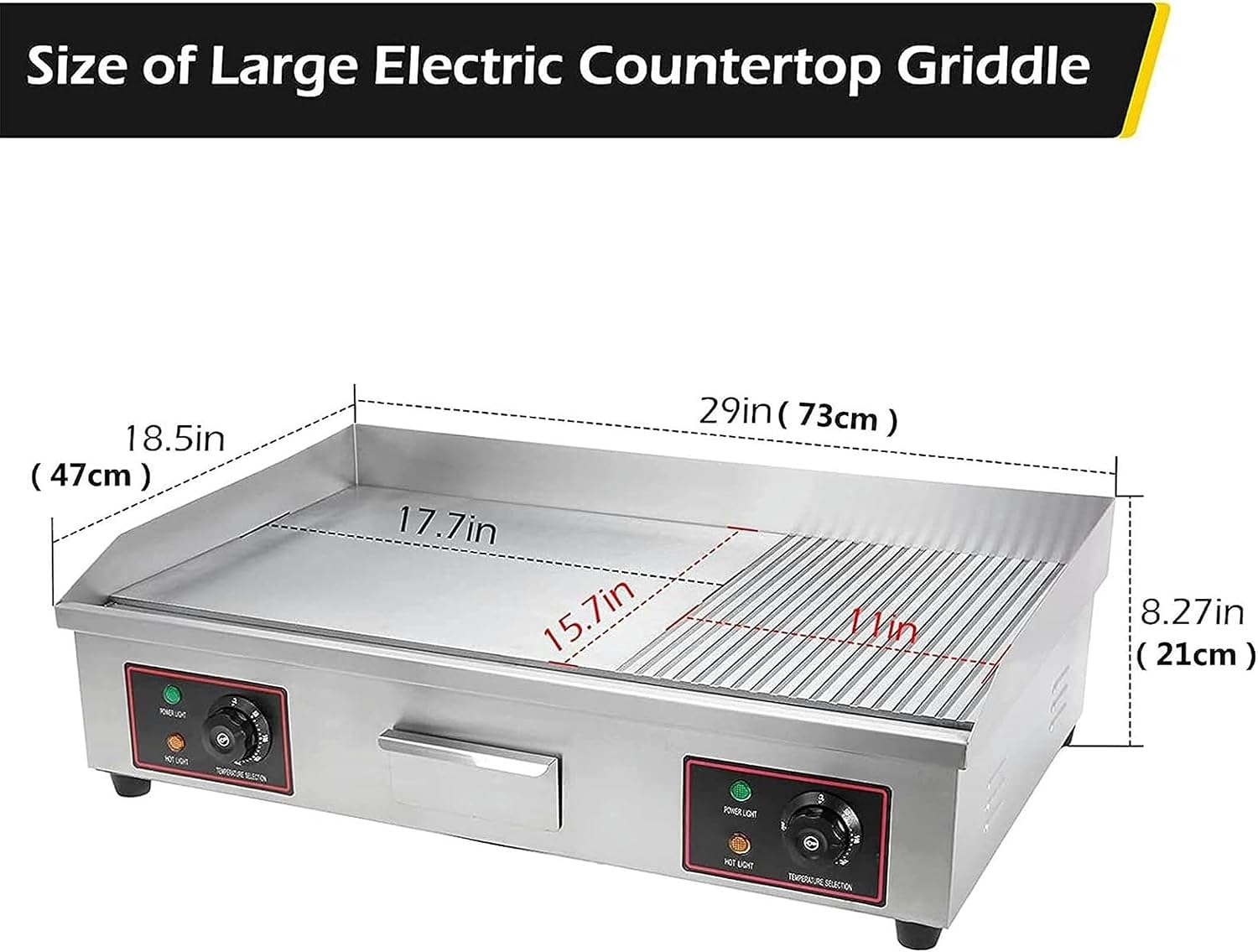 Commercial Electric Griddle 29' Flat Top Grill, 4400W Stainless Steel Teppanyaki Grill with Dual Temperature Control, Large Cooking Surface for Restaurant & Kitchen Use