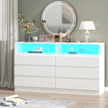 Gyfimoie 6 Drawer Double Dresser with Power Outlet, Accent Chests of Drawers with LED Light, Modern White Storage Dresser with Charging Station (Mirror Not Included)