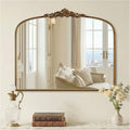 Vintage Gold Arched Wall Mirror 36'x30' – Ornate Baroque Style Antique Brass Frame, Decorative Large Mirror for Entryway, Living Room, Fireplace, Hallway, Bathroom