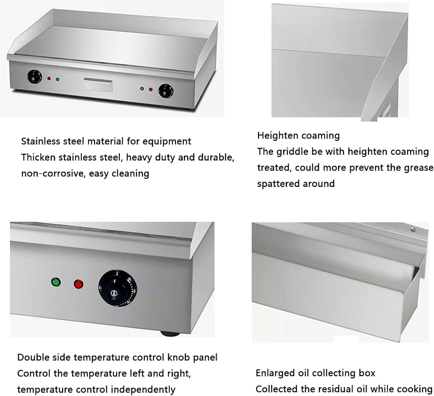Commercial Flat Top Electric Griddle, Dual Control Stainless Steel Countertop Grill Teppanyaki Griddle with Adjustable Temp Control from 50°c to 300°c