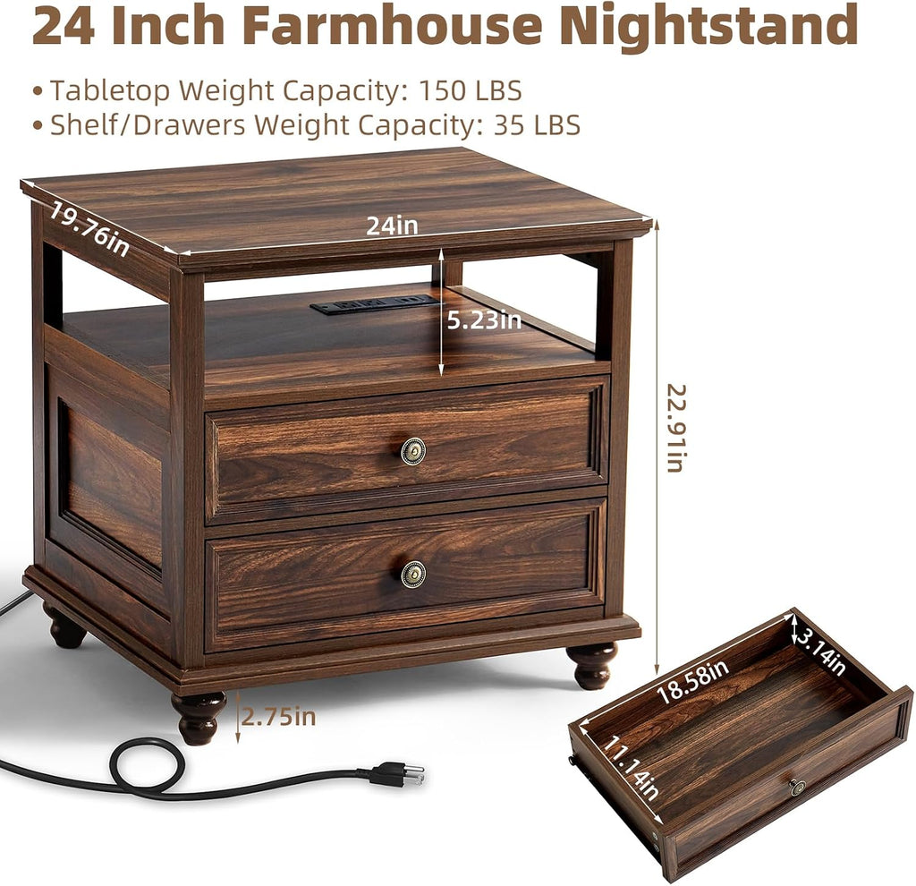Joaxswe Farmhouse Dresser and Nightstand Sets, Wood 54' Wide Dresser & 24' Night Stand with Charging Station, 2 Piece Bedroom Furniture Set, Chest of Drawers for Bedroom, Home, Living Room, Hallway