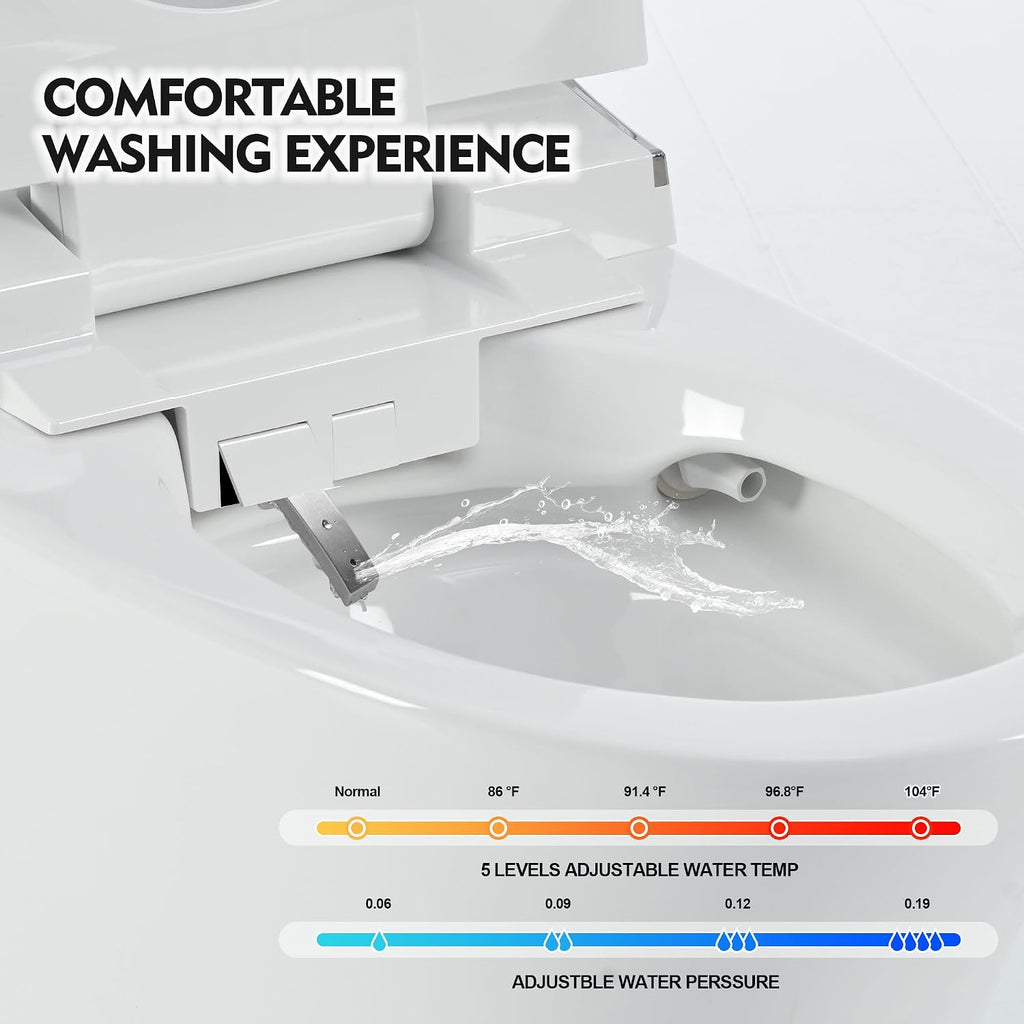 Luxury Smart Toilet - Elongated Bidet Toilet with Heated Seat, One-piece Bidet Toilet Seat with Remote Control, LED Night Light, Power Outage Flushing, Soft Close Cover/Dryer and Warm Water(A)