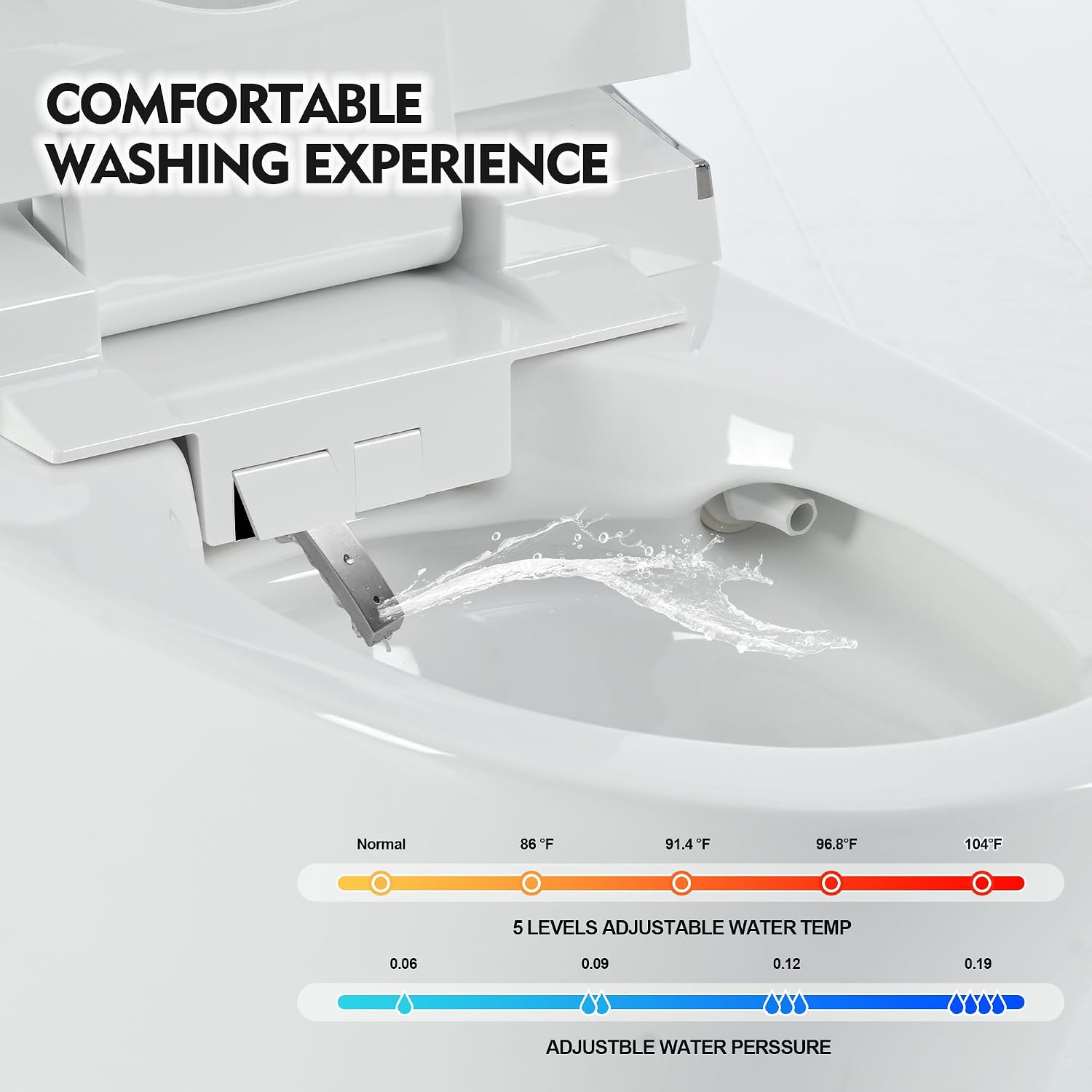 Luxury Smart Toilet - Elongated Bidet Toilet with Heated Seat, One-piece Bidet Toilet Seat with Remote Control, LED Night Light, Power Outage Flushing, Soft Close Cover/Dryer and Warm Water(A)