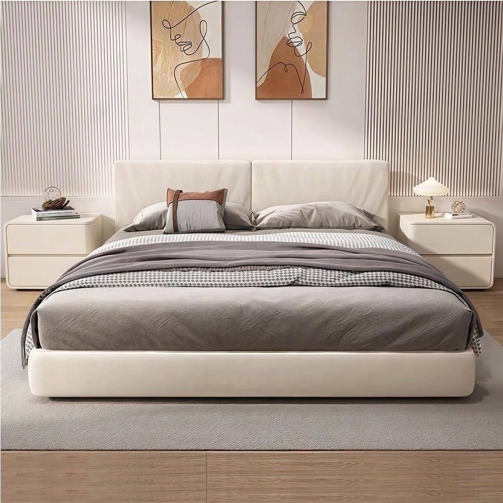 Bedside Table Set of 2 with Drawers, Simple Leather Bedside Table, Left and Right Combination Bedside Tables Suitable for Bedrooms(Beige,Medium)