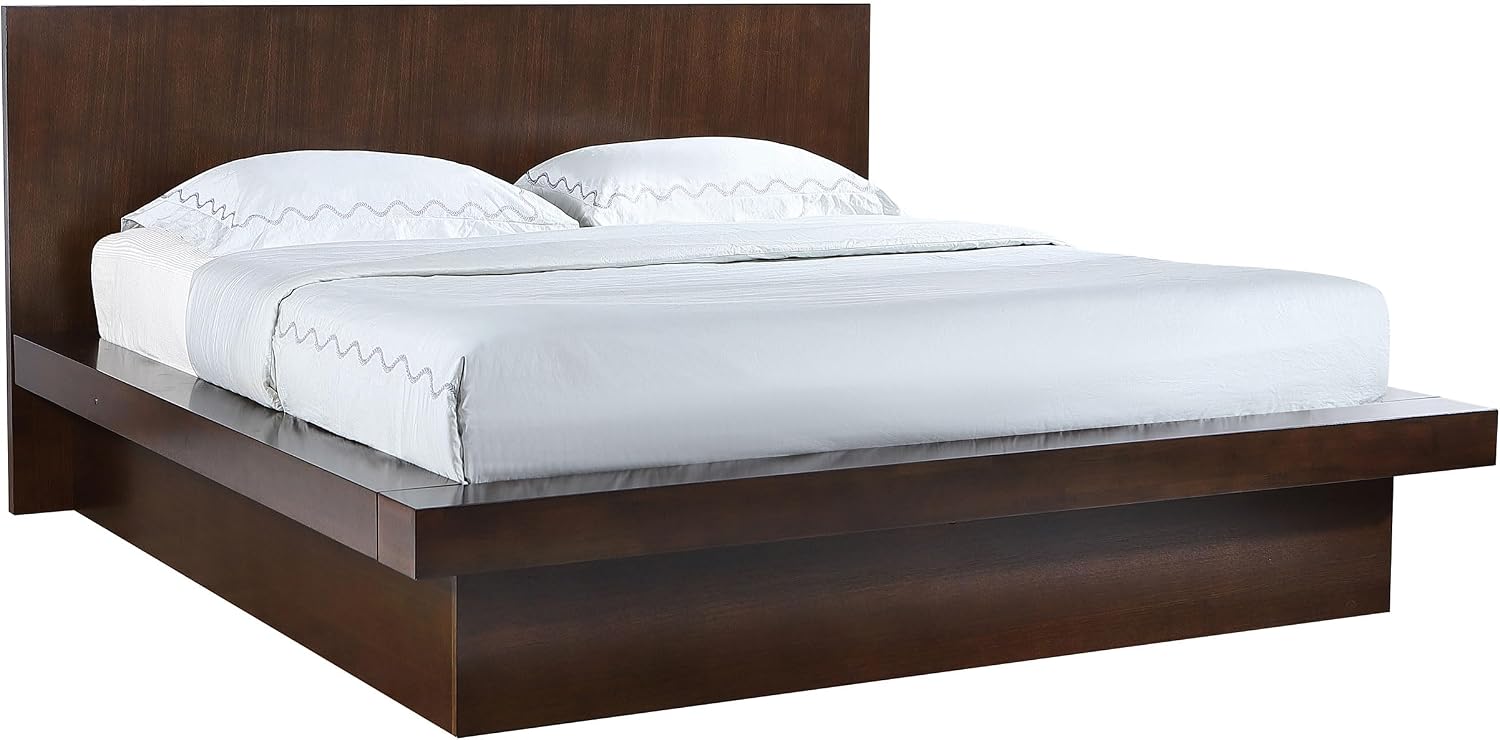 Coaster Home Furnishings - Jessica - Wood - Eastern King Platform Bed with Touch LED Light Switch, Panel Headboard, and Layered Base - Bedroom - Cappuccino - 200711KE | Touch LED Light Sw