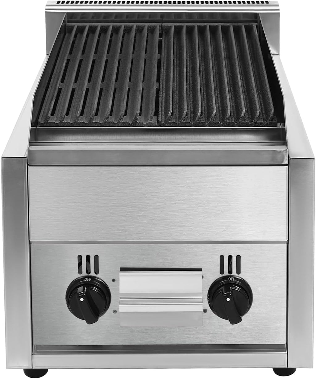 Commercial Radiant Broiler, Heavy Duty Stainless Steel LPG Propane Gas Countertop Charbroilers Flattop BBQ, 2 Burner Outdoor Indoor Barbecue Grill for Restaurant Home Use