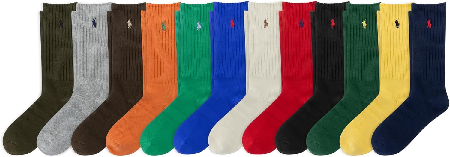 Polo Ralph Lauren Men's Cotton Ribbed Dress Crew Socks - 1 Pair Pack - Solid Color Cushioned Comfort