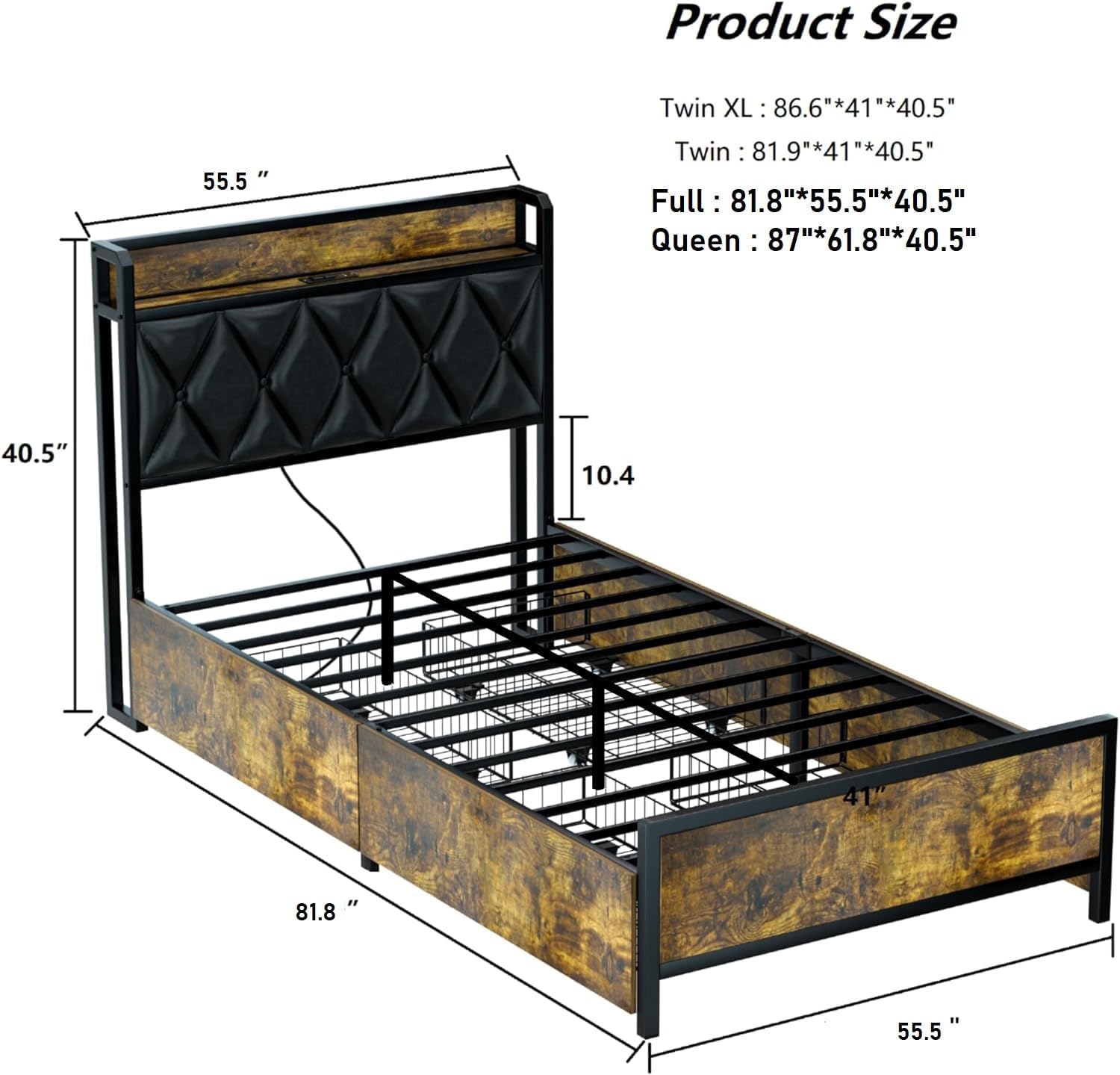 GAZHOME Full Bed Frame with 4 Storage Drawers and Charging Station, Full Size Upholstered Platform Bed Storage Headboard, No Box Spring Needed, Heavy Duty Slats, Noise Free, Easy Assembly