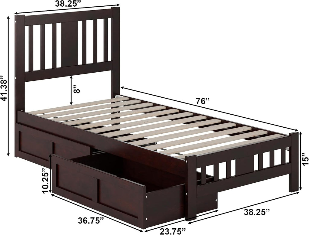 AFI, Tahoe Twin Platform Bed with Matching Footboard & Set of 2 Under-Bed Storage Drawers, Espresso