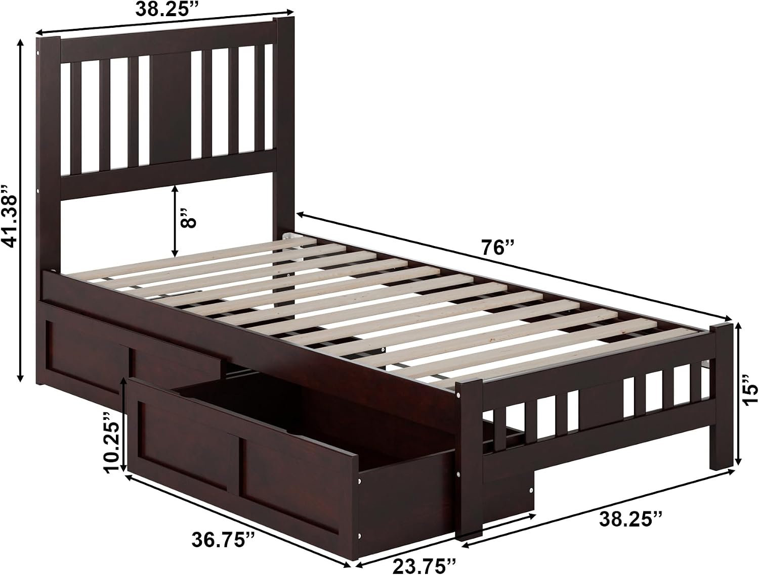 AFI, Tahoe Twin Platform Bed with Matching Footboard & Set of 2 Under-Bed Storage Drawers, Espresso