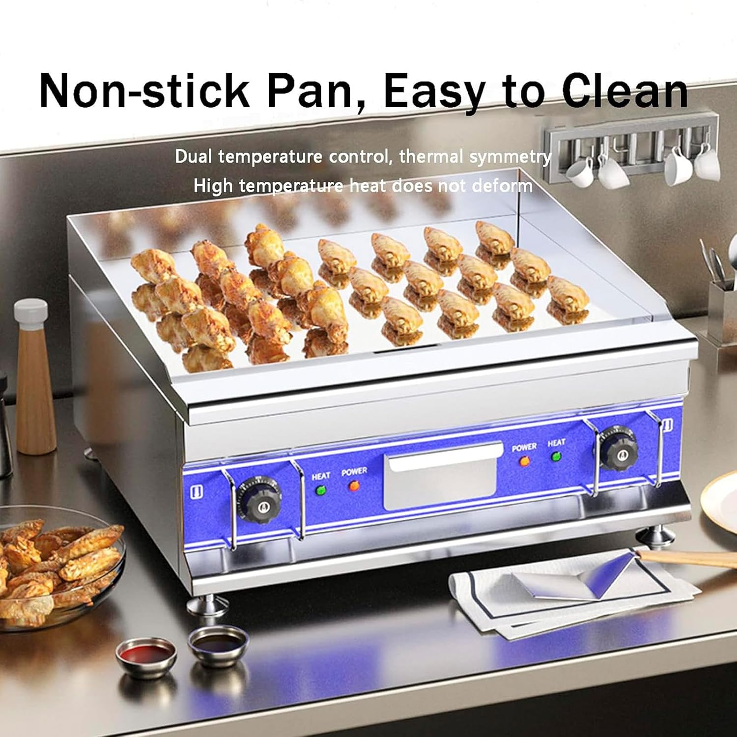 21.6'X15.7' Commercial Electric Countertop Griddle Flat Top Heavy Duty Griddles with Non-Stick 10Mm Thick Iron Cooking Surface Chrome-Plate for Restaurant Use 220V/5000W