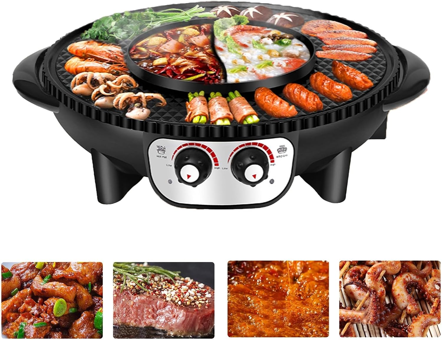 Electric Flat Top Grill, Electric Griddle, Flattop Grills Indoor Safely Washable, Suitable for Frying Grilling Stir Frying(Black,52 * 44 * 9.5)