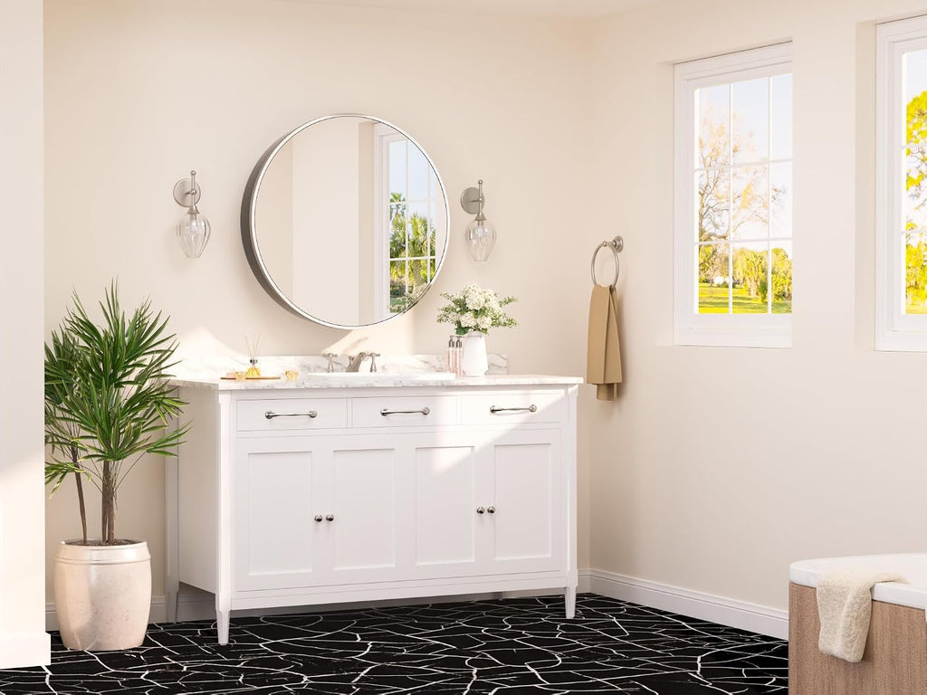 TETOTE 24 x 24 Inch Medicine Cabinet Mirror Brushed Nickel Framed Round Mirrored Medicine Cabinets for Bathroom Adjustable Shelves Modern Bathroom Mirror with Storage Wall Mounted
