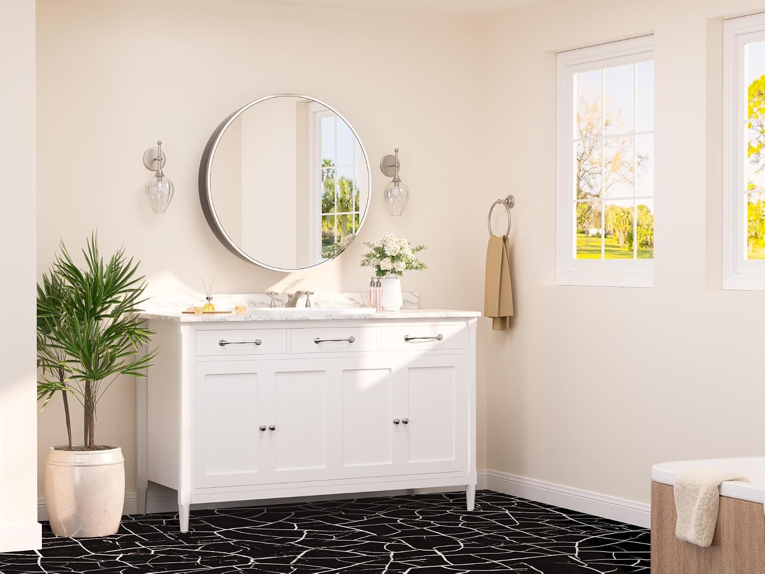 TETOTE 24 x 24 Inch Medicine Cabinet Mirror Brushed Nickel Framed Round Mirrored Medicine Cabinets for Bathroom Adjustable Shelves Modern Bathroom Mirror with Storage Wall Mounted
